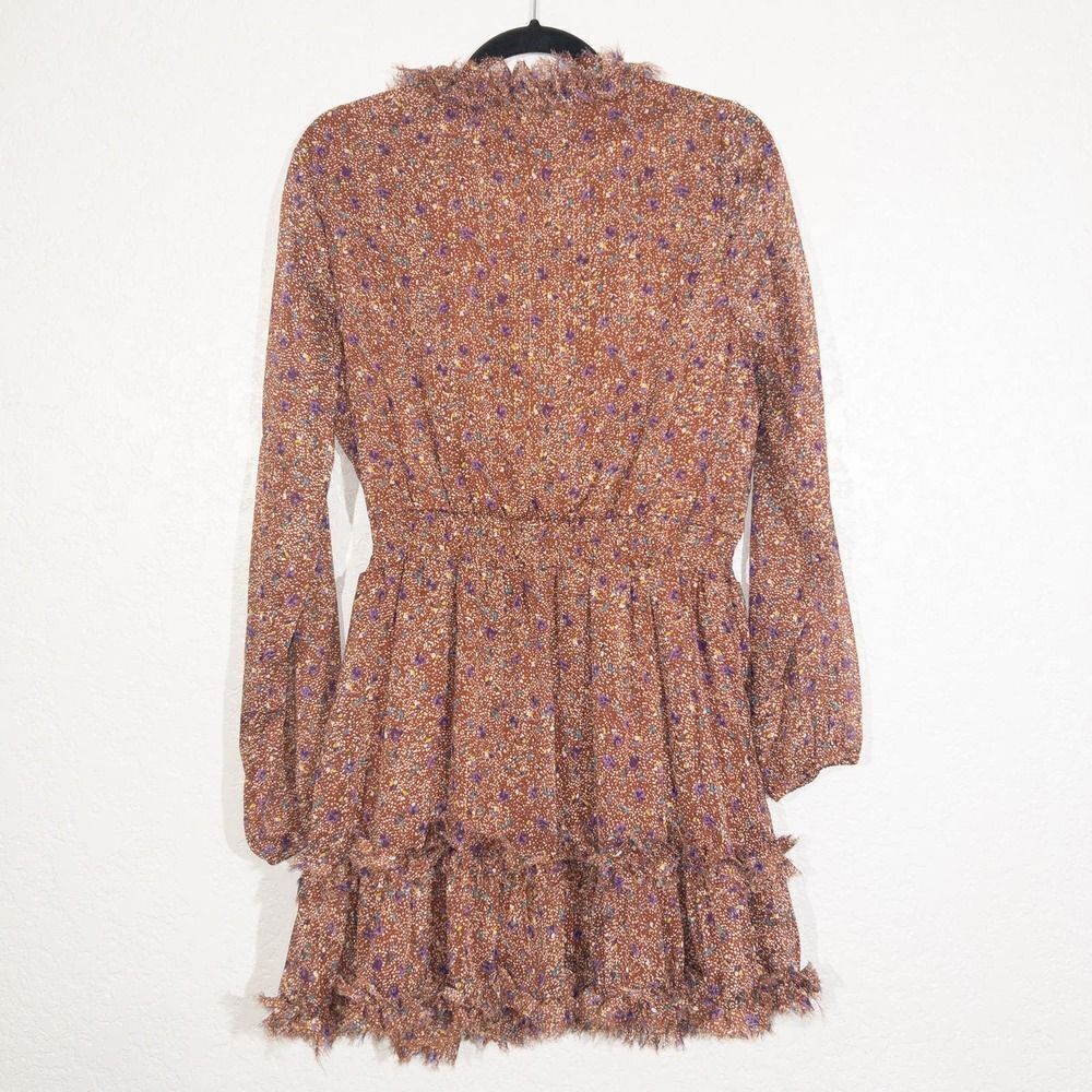 New BaeVely Brown Printed Ruffle Mini Dress Size Large - Picture 9 of 9